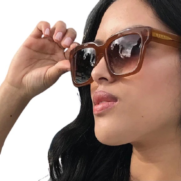 DIFF Austen Polarized Sunglasses Dark Ginger Frame Brown Gradient Lenses Square - Picture 2 of 7